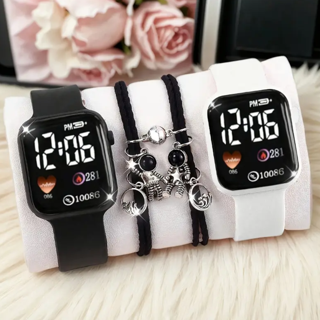 Kit de Relojes inteligentes + pulseras de pareja + Cofre