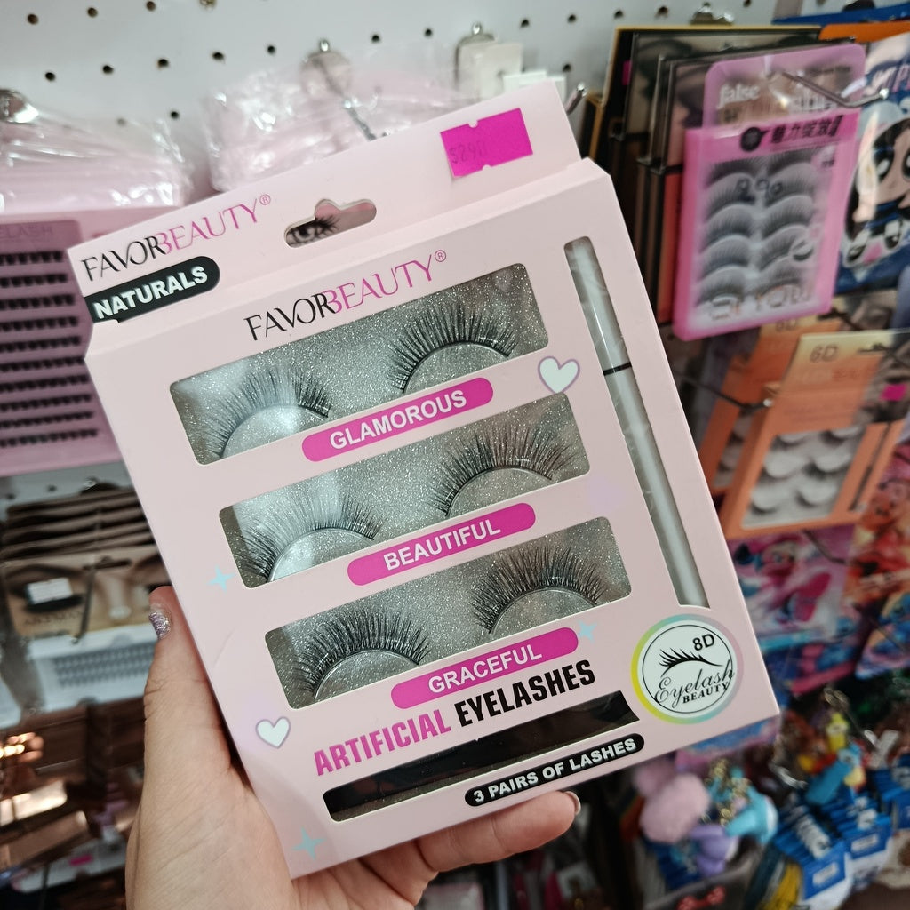 Pestañas, pegamento delineador y pinza - Kit