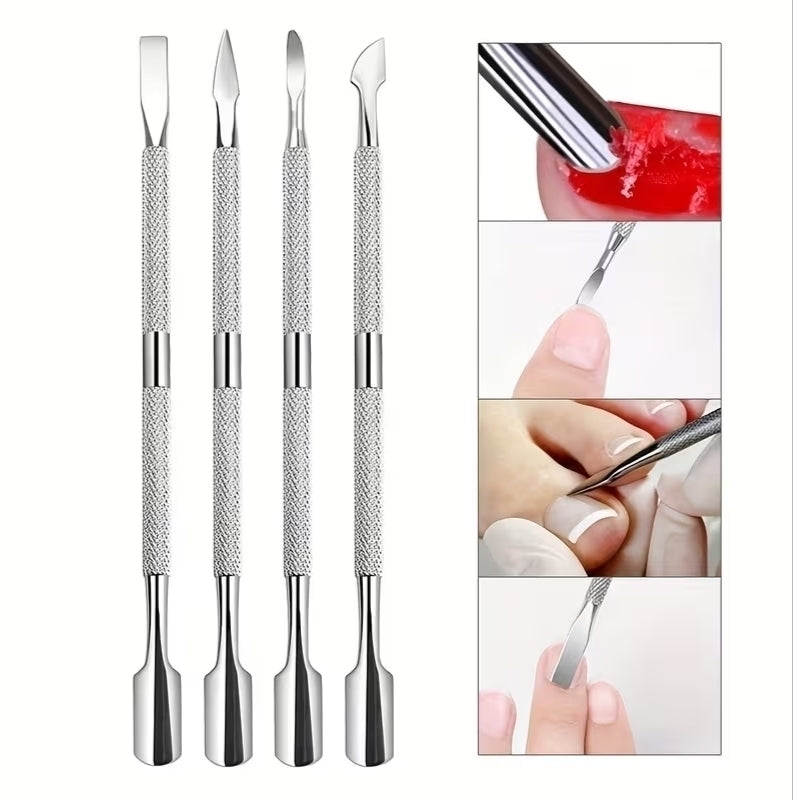 Kit x4 empuja cutícula repujadores de metal