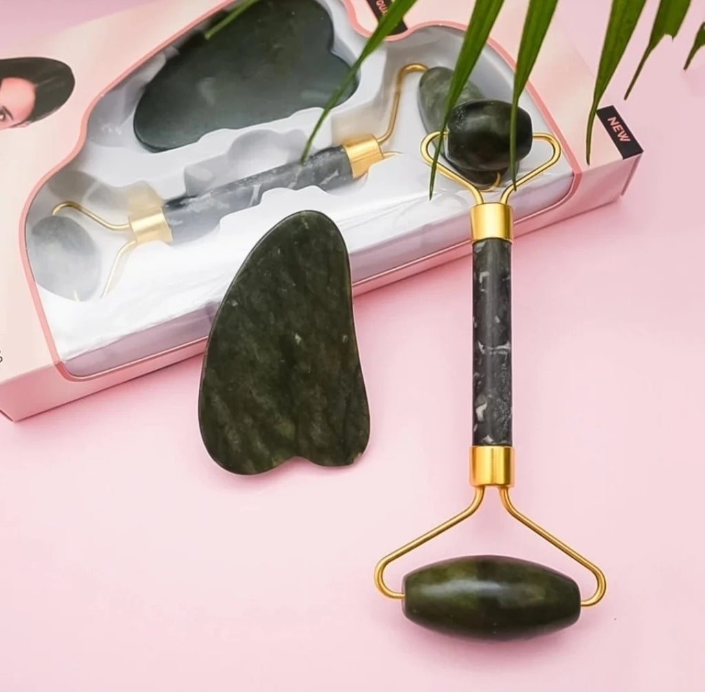 Rodillo de Jade + Gua Sha - Piedra Original NO Plástico