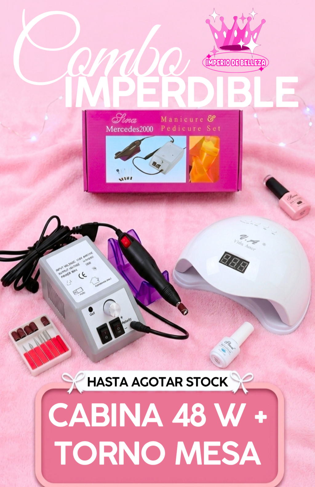Combo de Cabina 48 w + Torno de uñas de mesa 25000 rpm