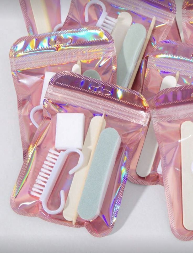 Pack x 10 Bolsitas holográficos rosa para Uñas Press On o para Kits de Preparación