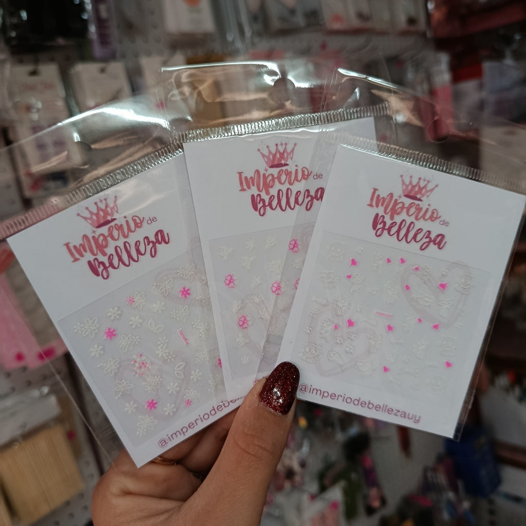 Stickers para uñas flores blancas y rosadas - NUEVOS MODELOS