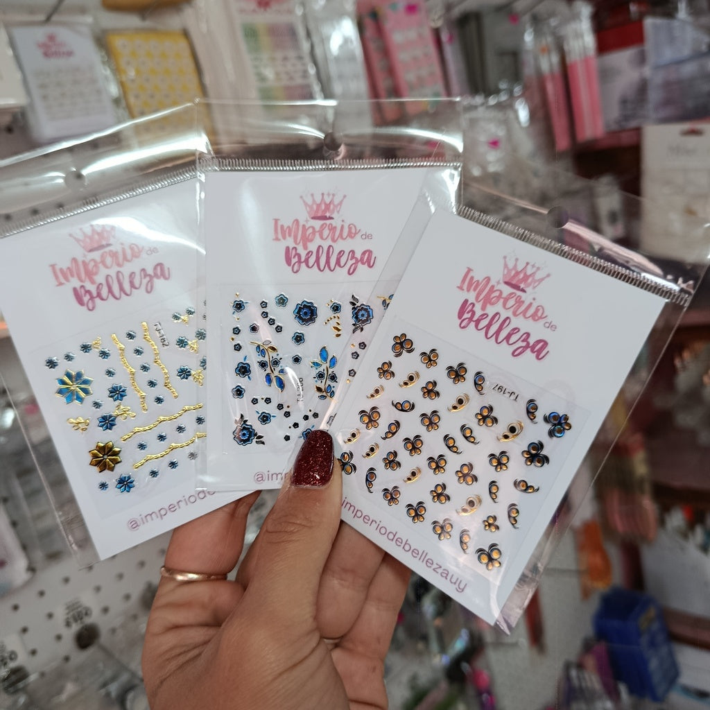 Stickers para uñas metalizados dorados con azul - NUEVOS MODELOS