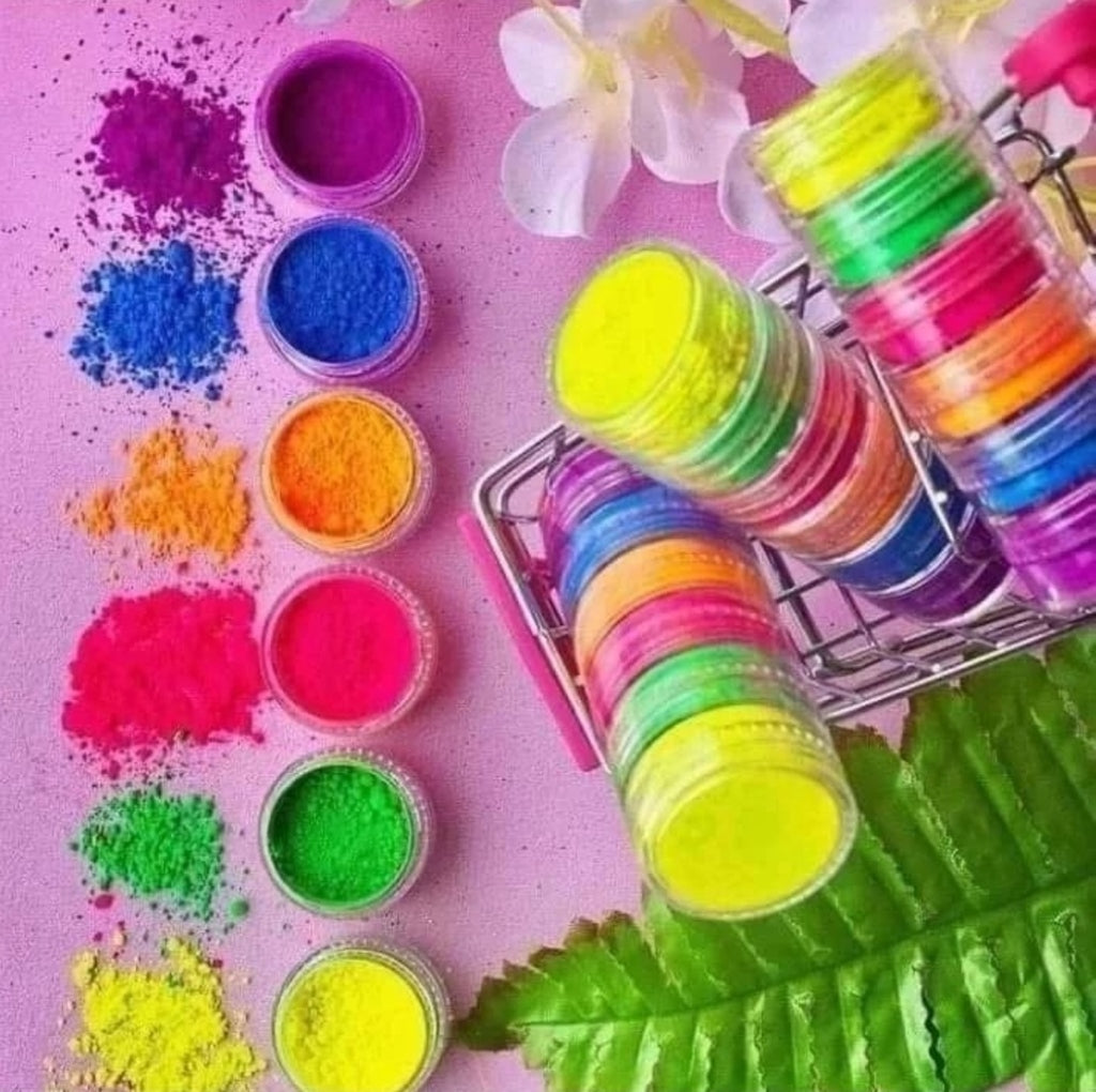 Torre de pigmentos neón maquillaje y uñas
