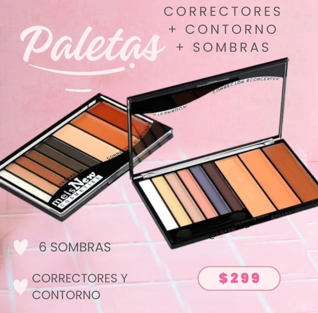 Paleta de sombras + correctores + contorno y aplicadores
