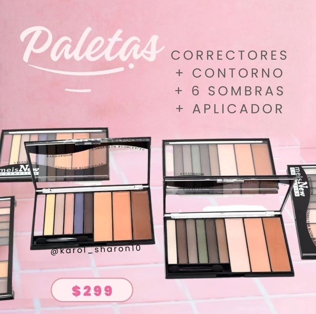 Paleta de sombras + correctores + contorno y aplicadores