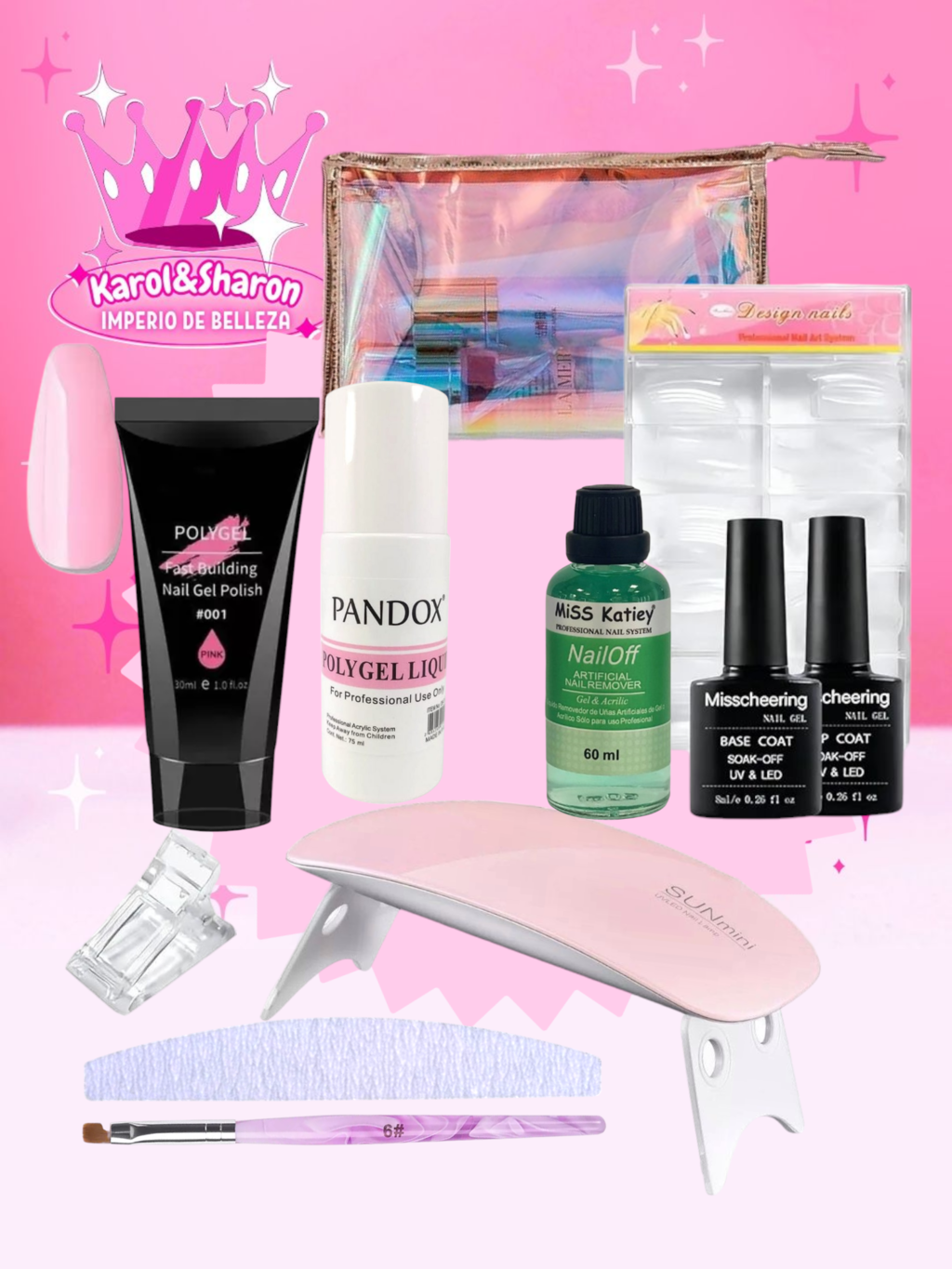 Kit de polygel en neceser con removedor