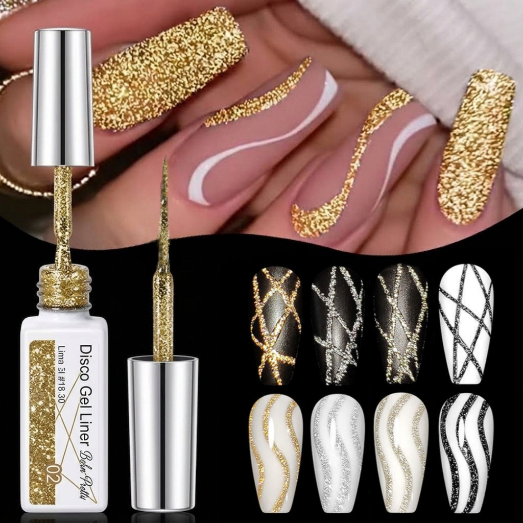 Liner Gel UV LED Reflectivos Plateado, Dorado y Negro - Bella Rosa 12 ml