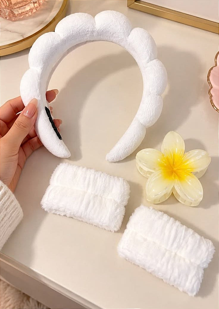 Kit Skincare - Vincha, muñequeras y pinza de flor
