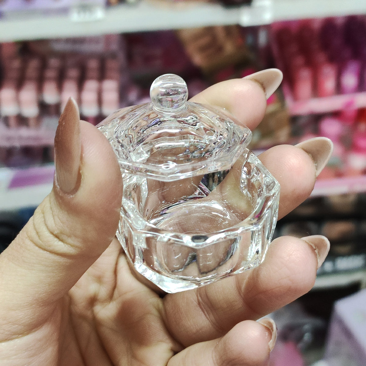 Vaso Dappen con tapa, de cristal transparente.