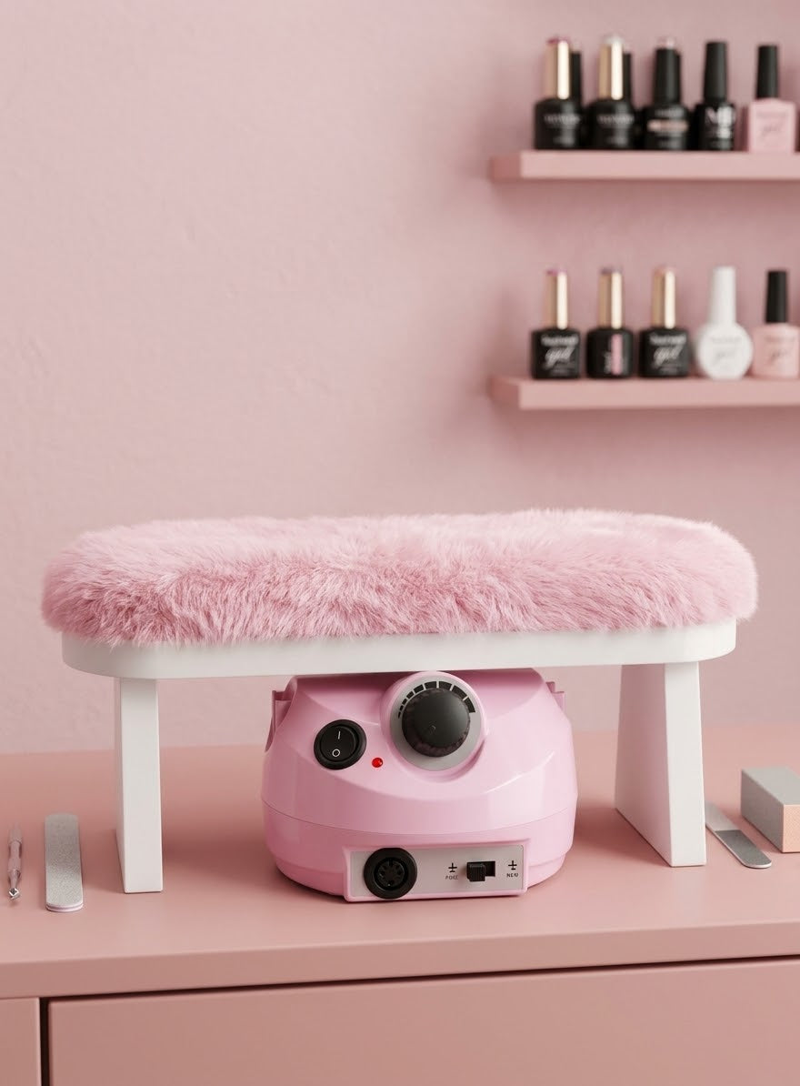 Apoya manos de madera con peluche.