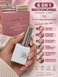 Esmalte 6 en 1 CHARM LIMIT. Base Coat, Pegamento de Strass, Press Gel, Gel Nivelador, Transfer Gel/Pegamento de Foil, Gel Reforzador.