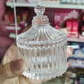 Recipiente de cristal, para usar como joyero o guarda discos de algodón.