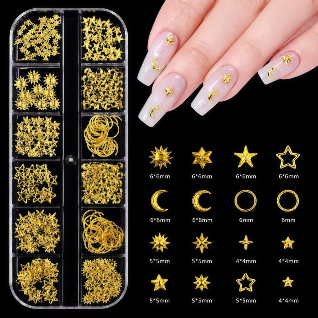 Caja de apliques dorados - Lunas y Estrellas