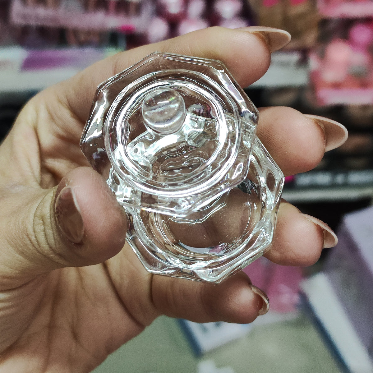 Vaso Dappen con tapa, de cristal transparente.