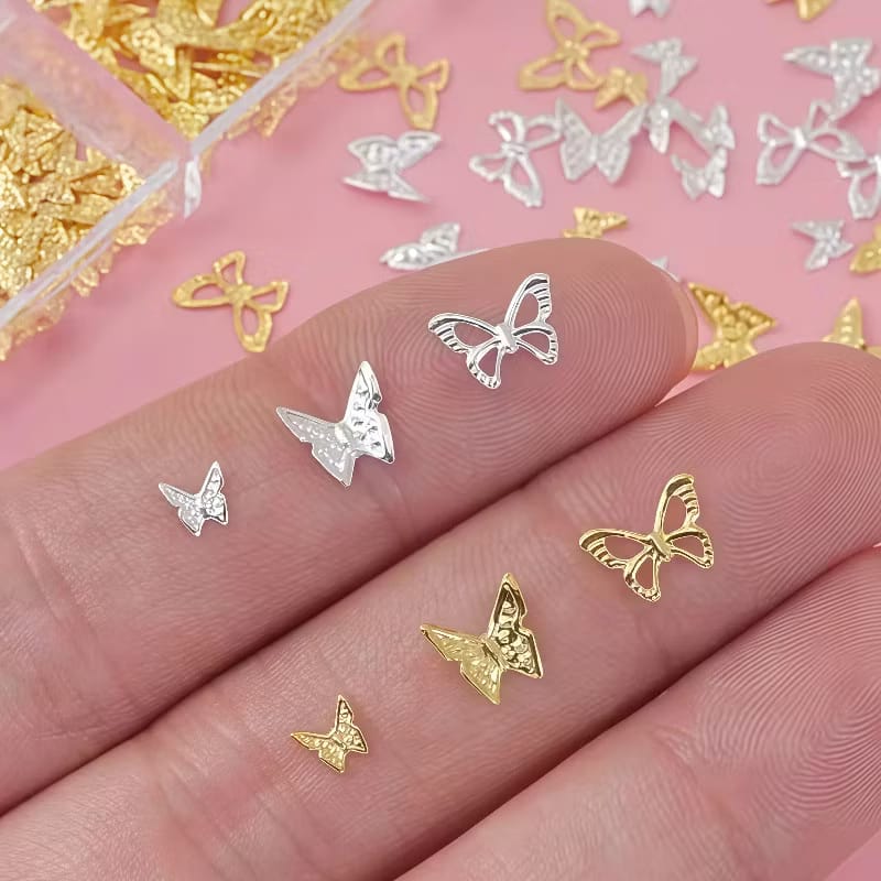 Caja de apliques dorados y plateados - Mariposas